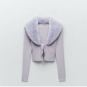 Zara faux fur trim cardigan